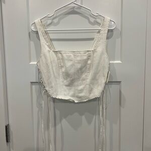 Altar’d  State White Denim Crop Top Lace Sides Corset Medium